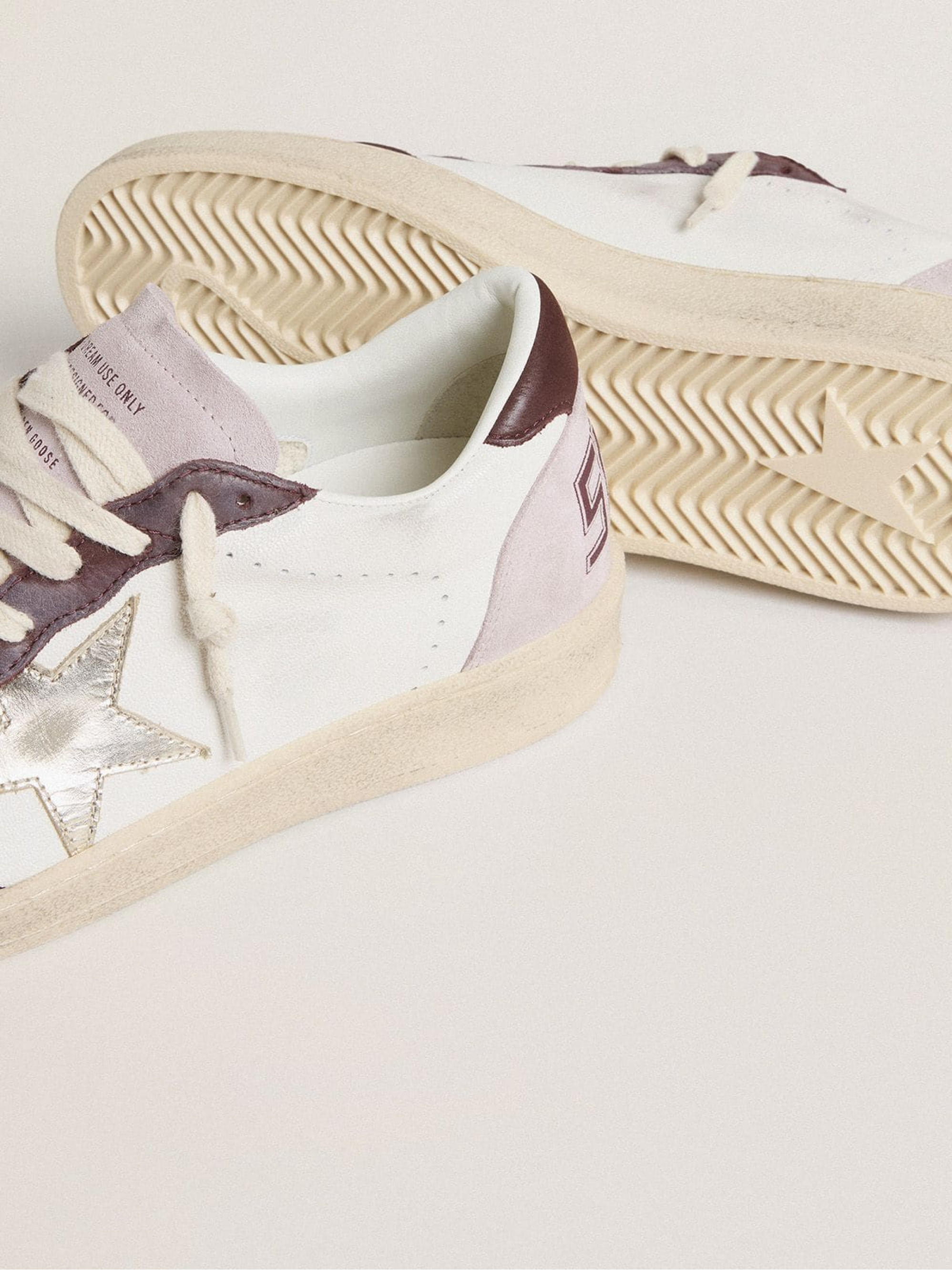 Women's Ball Star LTD in nappa with platinum foiled leather star and burgundy nubuck leather heel tab