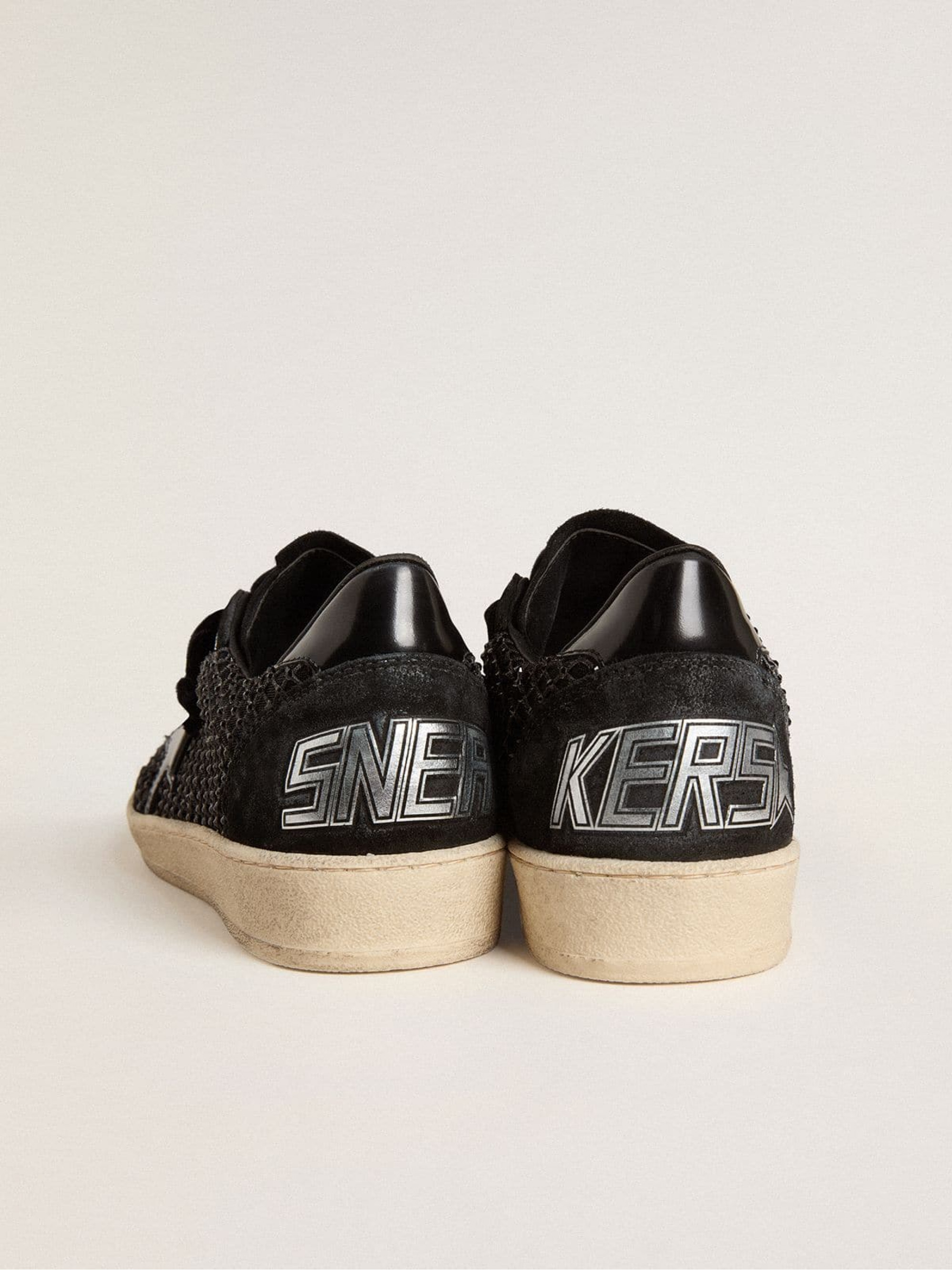 Women’s Ball Star in mesh with Swarovski crystals and black laminated leather star and heel tab