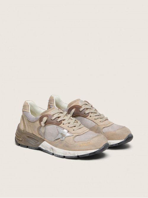 Men's Dad-Star in beige mesh and suede with silver leather star