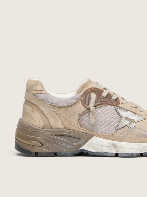 Men's Dad-Star in beige mesh and suede with silver leather star