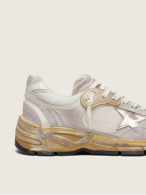 Men's Dad-Star in mesh and white suede with gold foiled leather star