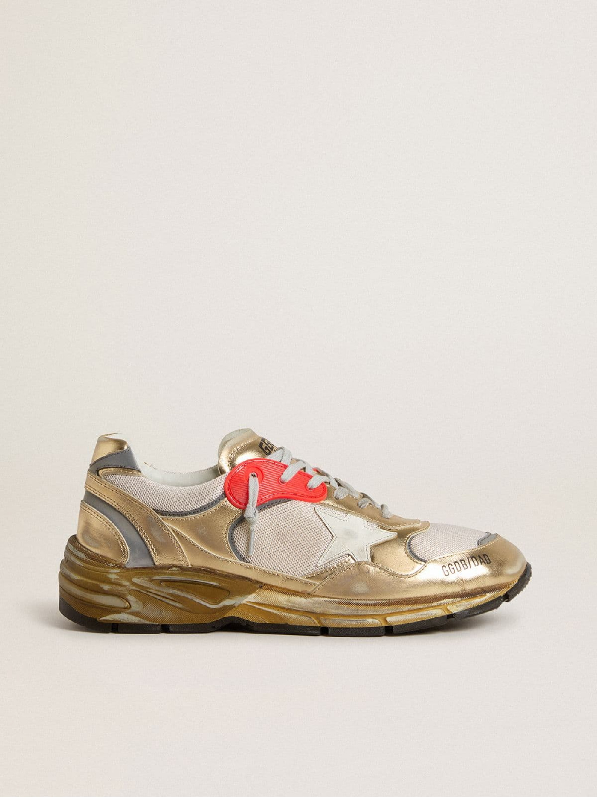Men's Dad-Star in mesh and gold foiled leather with white leather star