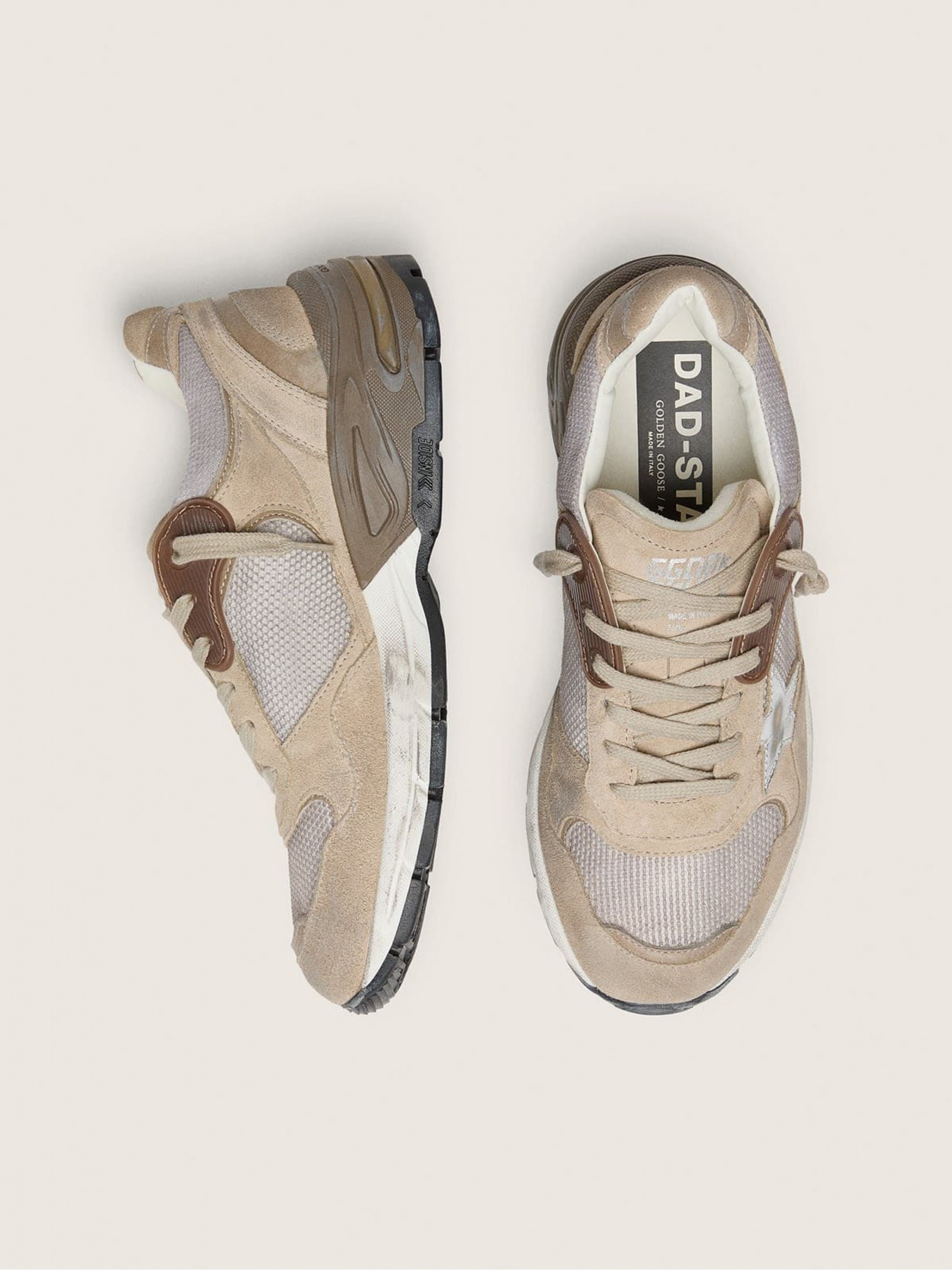 Women's Dad-Star in beige mesh and suede with silver leather star