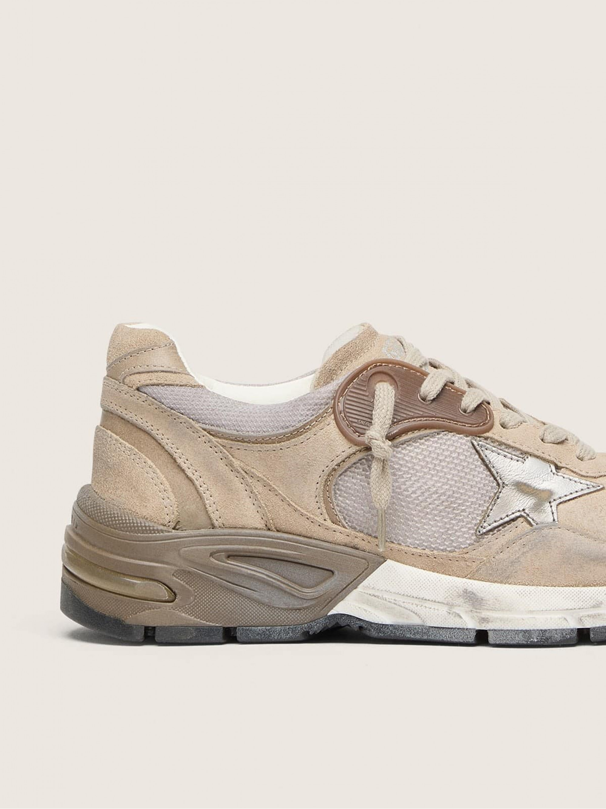 Women's Dad-Star in beige mesh and suede with silver leather star