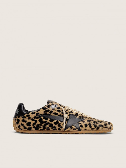 Men's Marathon Speed in beige and black leopard-print pony skin with black leather star