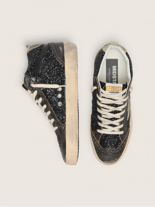 Women’s Mid Star in black glitter with dove-gray suede star and heel tab
