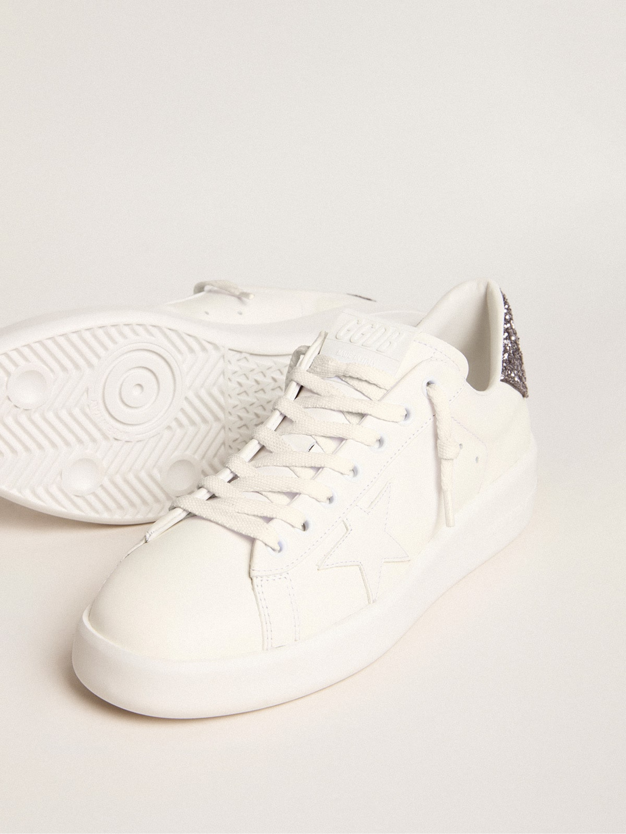 Women’s Purestar with white leather star and anthracite glitter heel tab