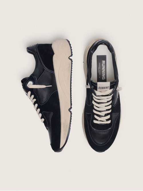 Men’s Running Sole in black nappa leather and suede with a white star
