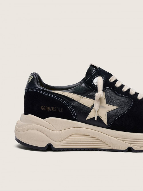 Men’s Running Sole in black nappa leather and suede with a white star