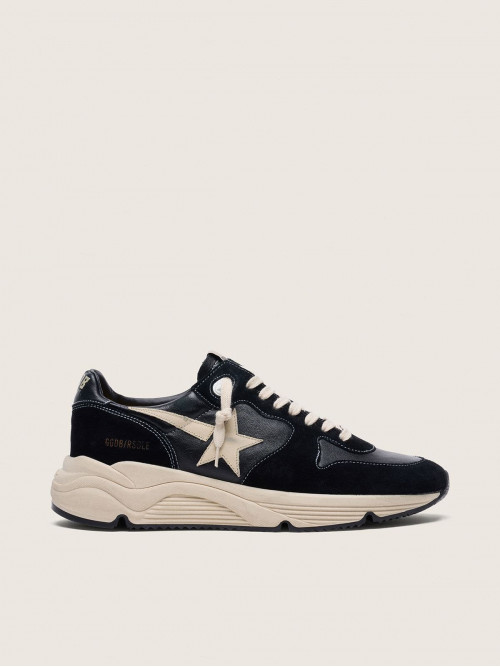 Men’s Running Sole in black nappa leather and suede with a white star