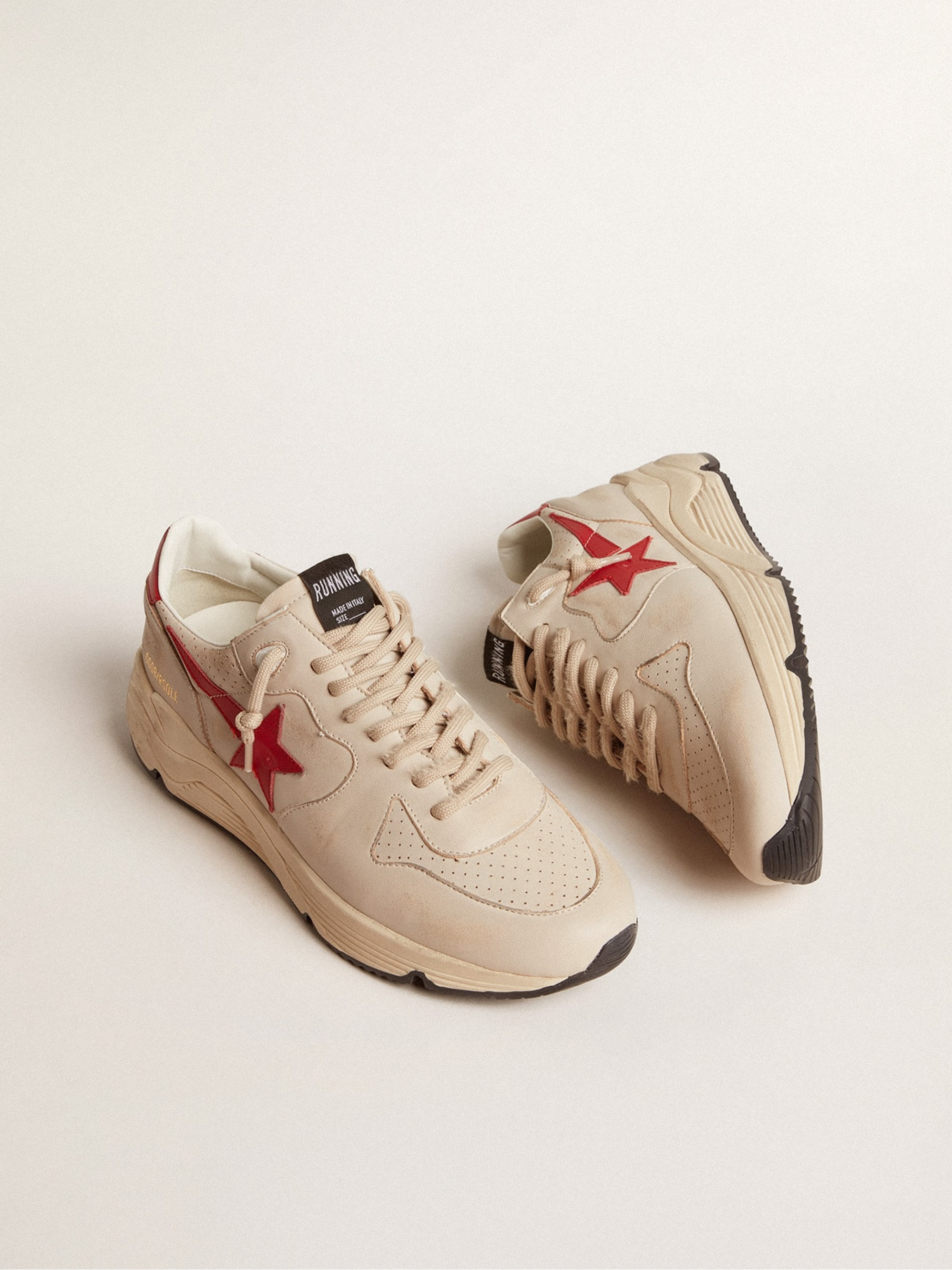 Men's Running Sole in gray morn nappa leather with red nappa leather star and heel tab