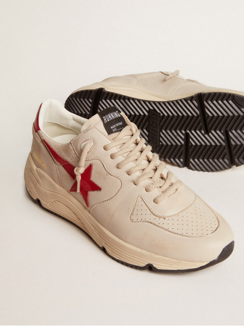 Men's Running Sole in gray morn nappa leather with red nappa leather star and heel tab