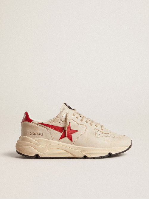 Men's Running Sole in gray morn nappa leather with red nappa leather star and heel tab