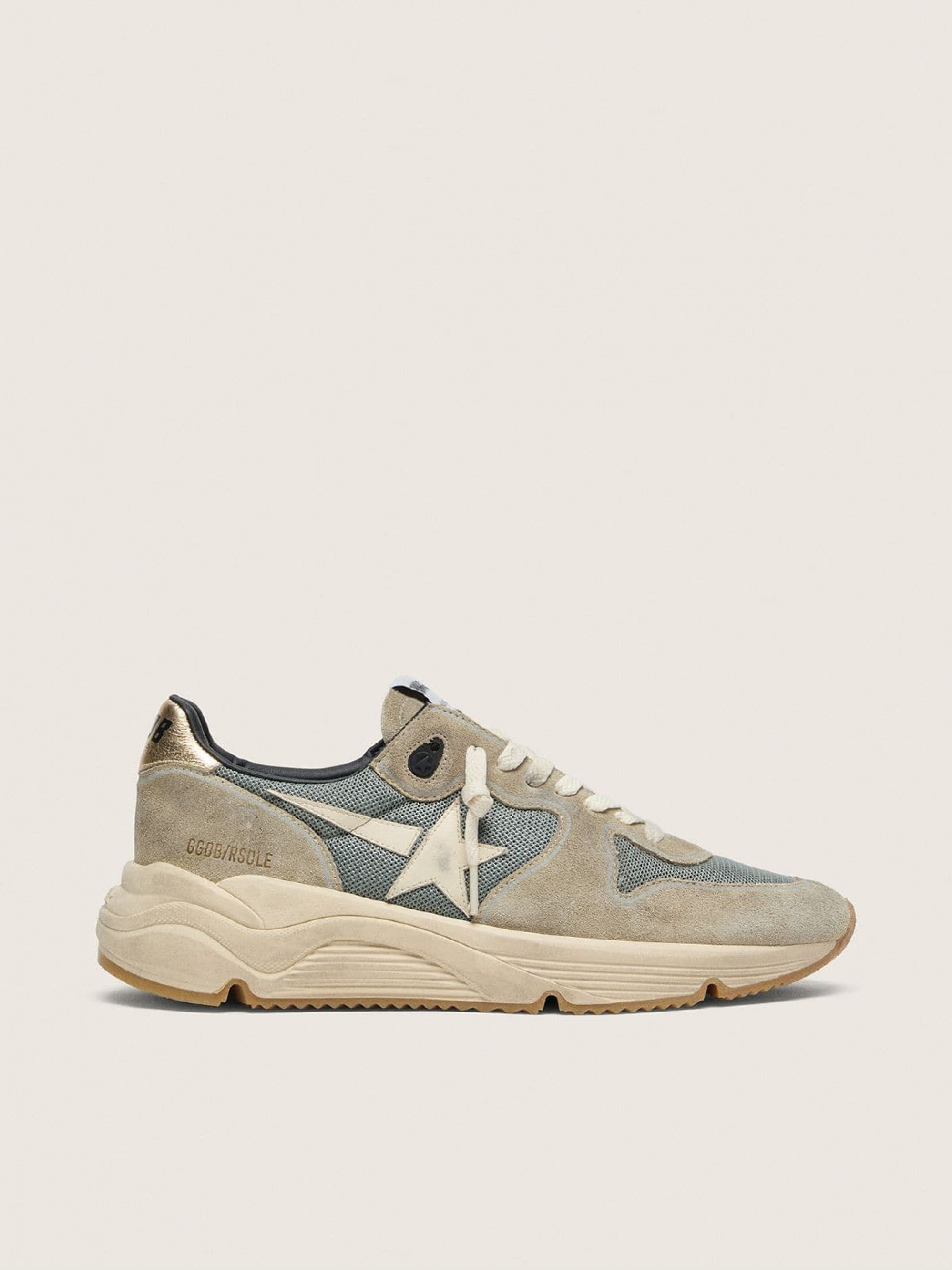 Running Sole in gray suede with white star and white heel tab
