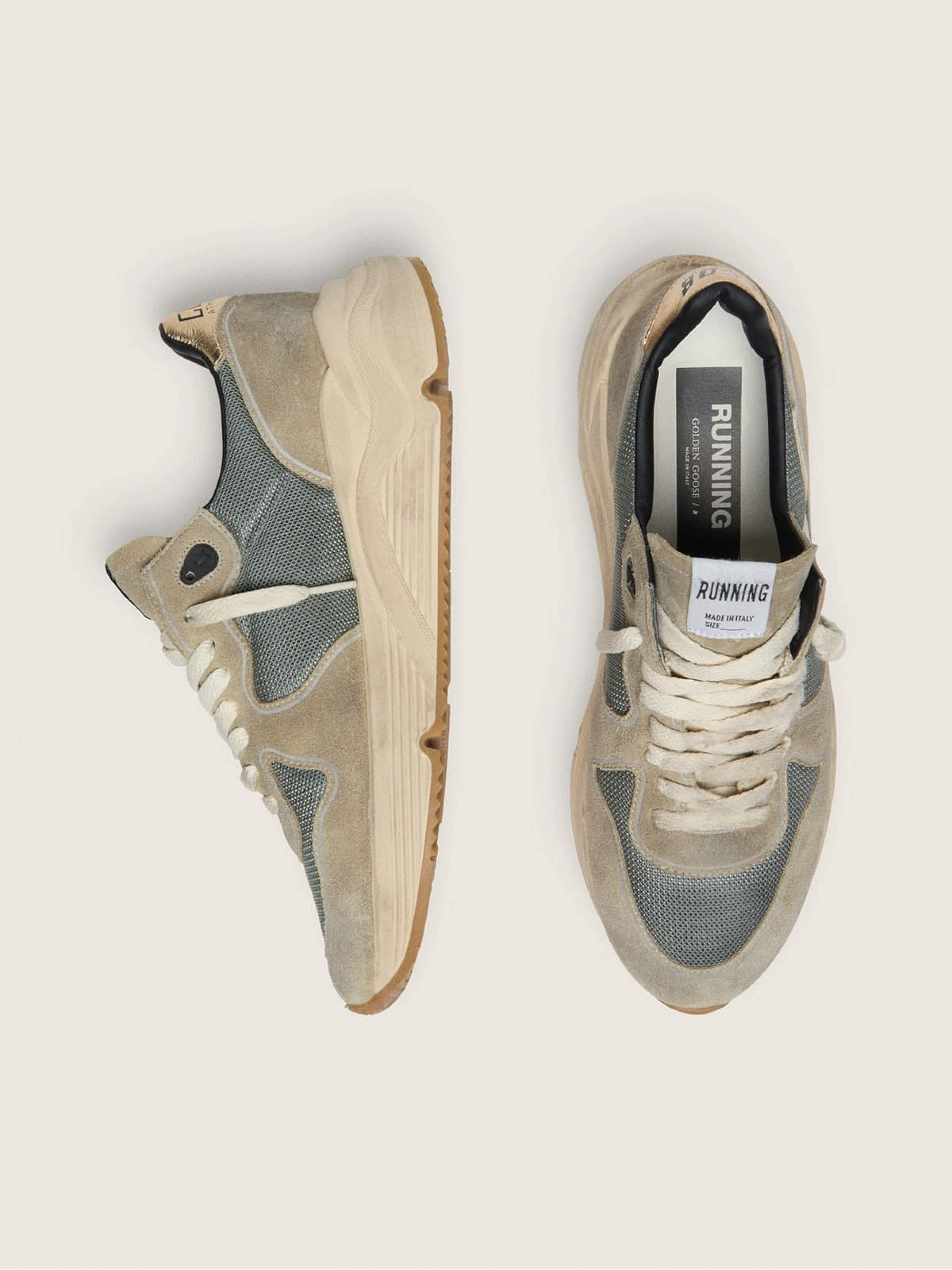Running Sole in gray suede with white star and white heel tab