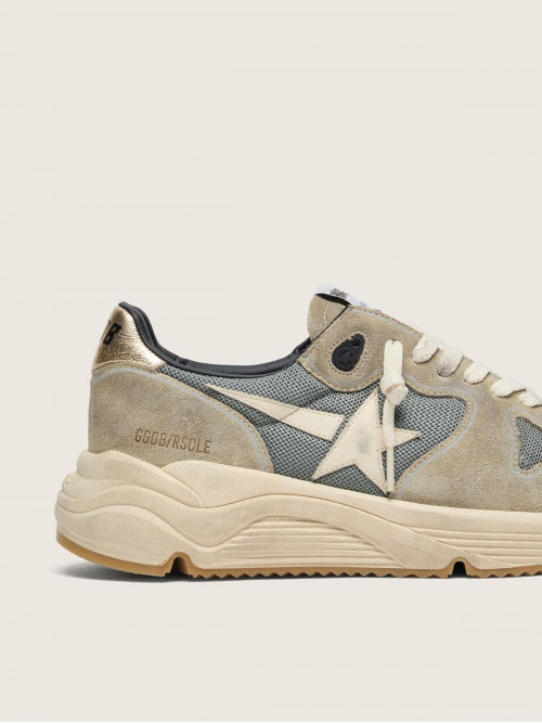 Running Sole in gray suede with white star and white heel tab