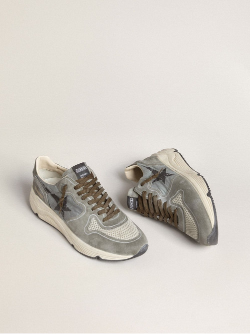 Men's Running Sole in light blue nylon with black star and green leather heel tab