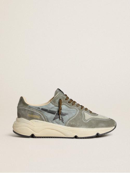 Men's Running Sole in light blue nylon with black star and green leather heel tab