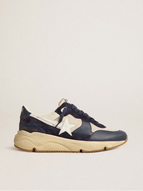 Running Sole in cream mesh and blue leather with a white leather star