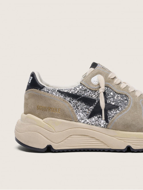 Women's Running Sole in silver glitter and dove gray suede