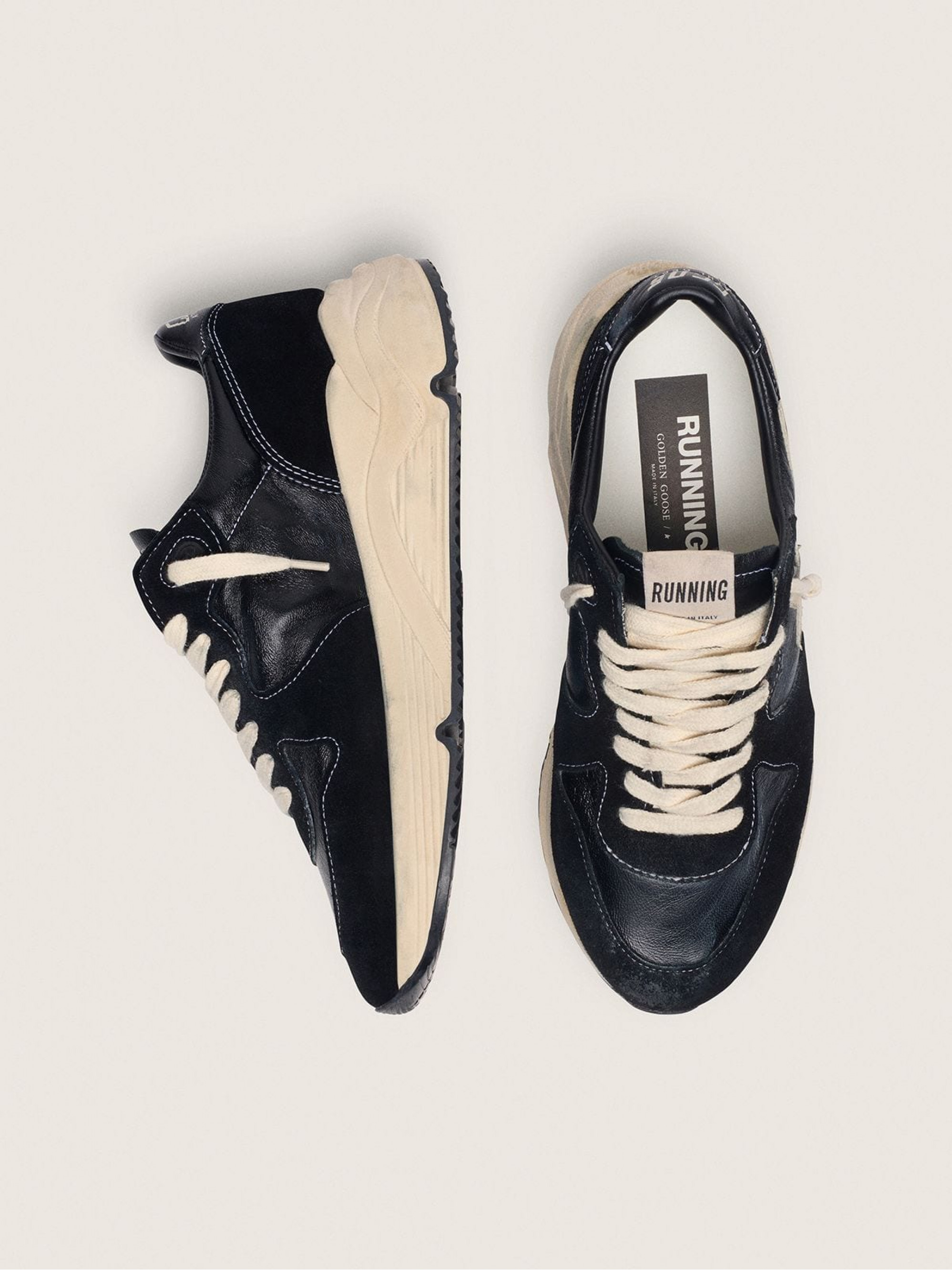 Women's Running Sole in black nappa and suede