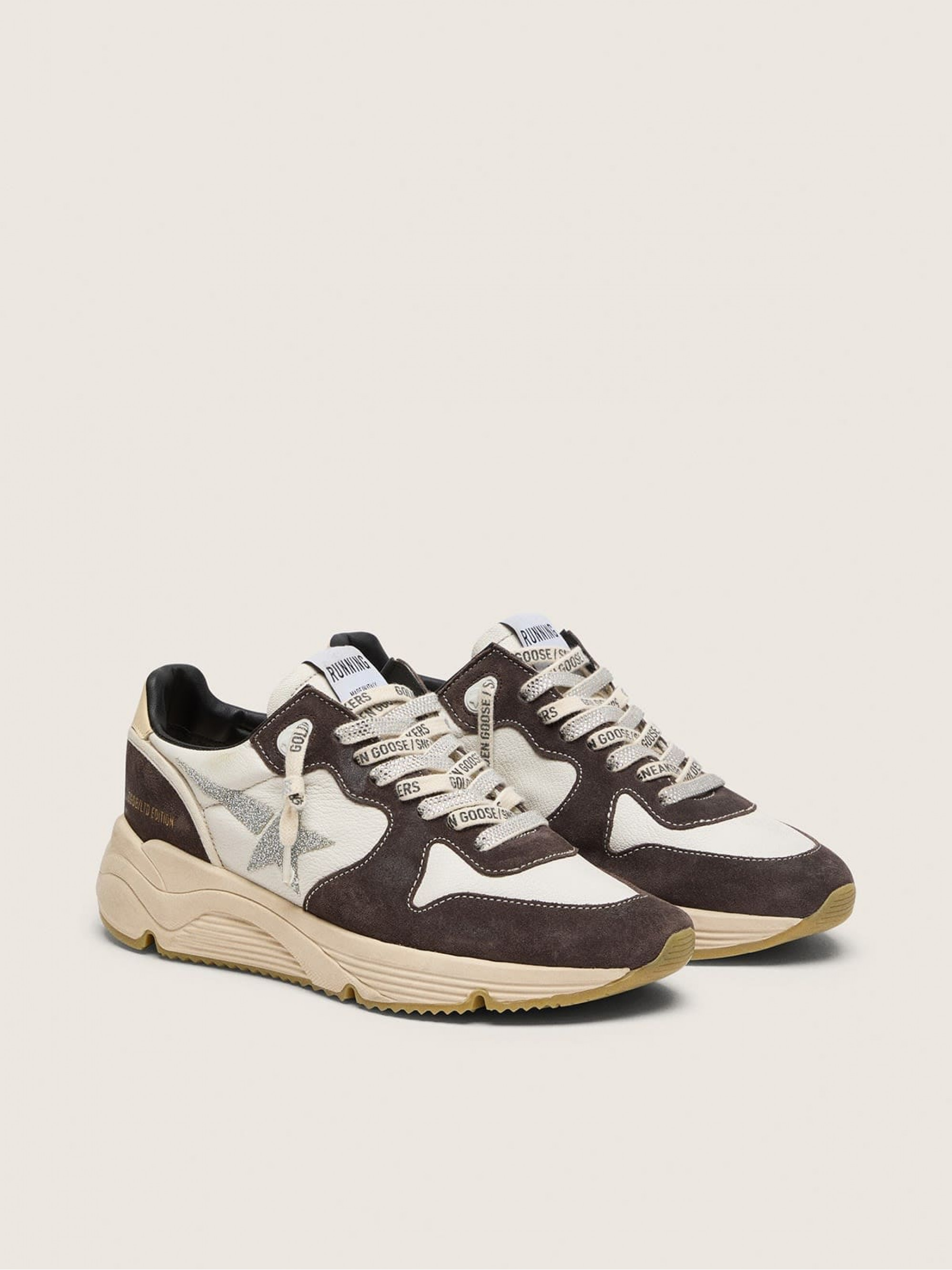 Women's Running Sole  in nappa and brown suede with a Swarovski crystal star