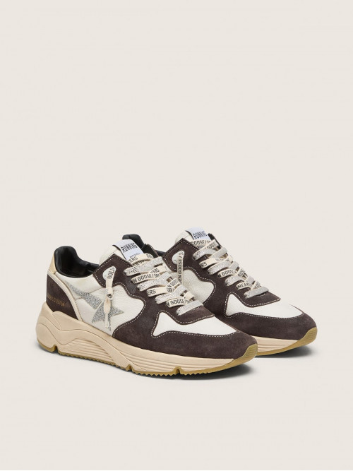 Women's Running Sole  in nappa and brown suede with a Swarovski crystal star