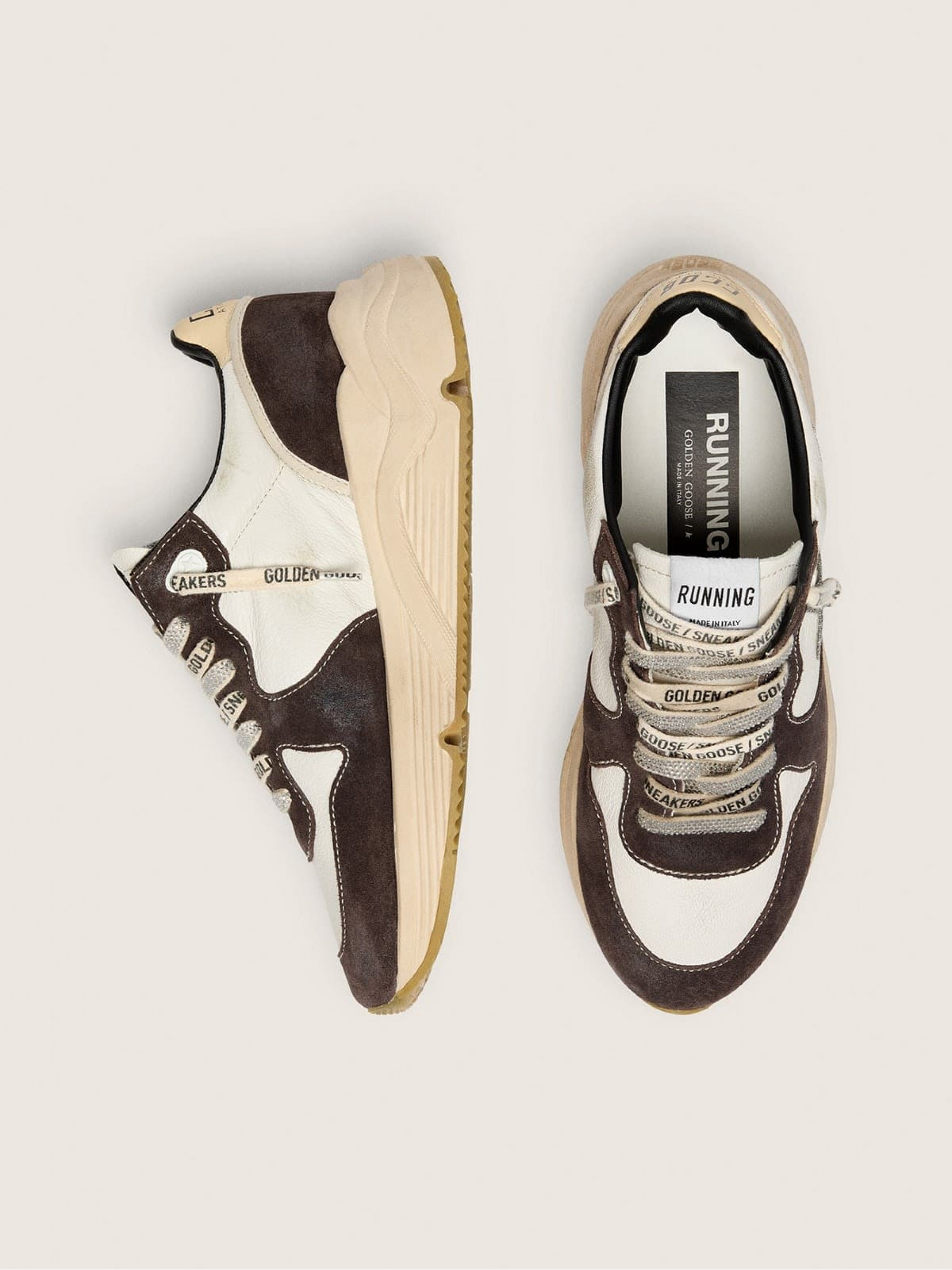 Women's Running Sole  in nappa and brown suede with a Swarovski crystal star