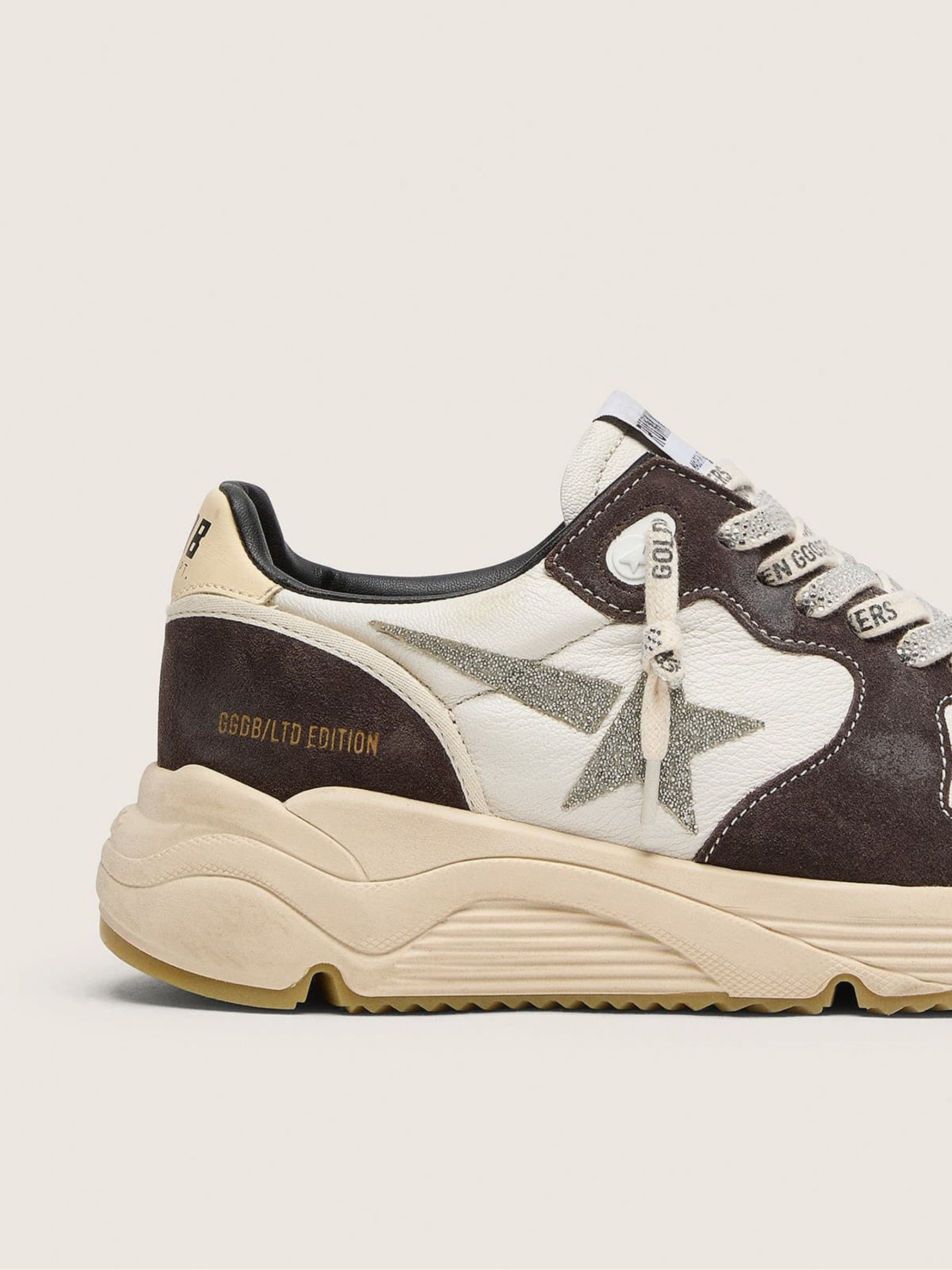 Women's Running Sole  in nappa and brown suede with a Swarovski crystal star