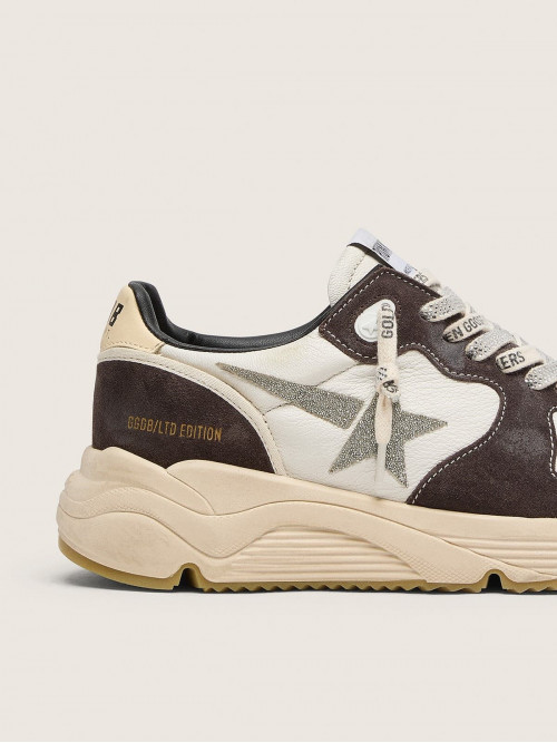 Women's Running Sole  in nappa and brown suede with a Swarovski crystal star