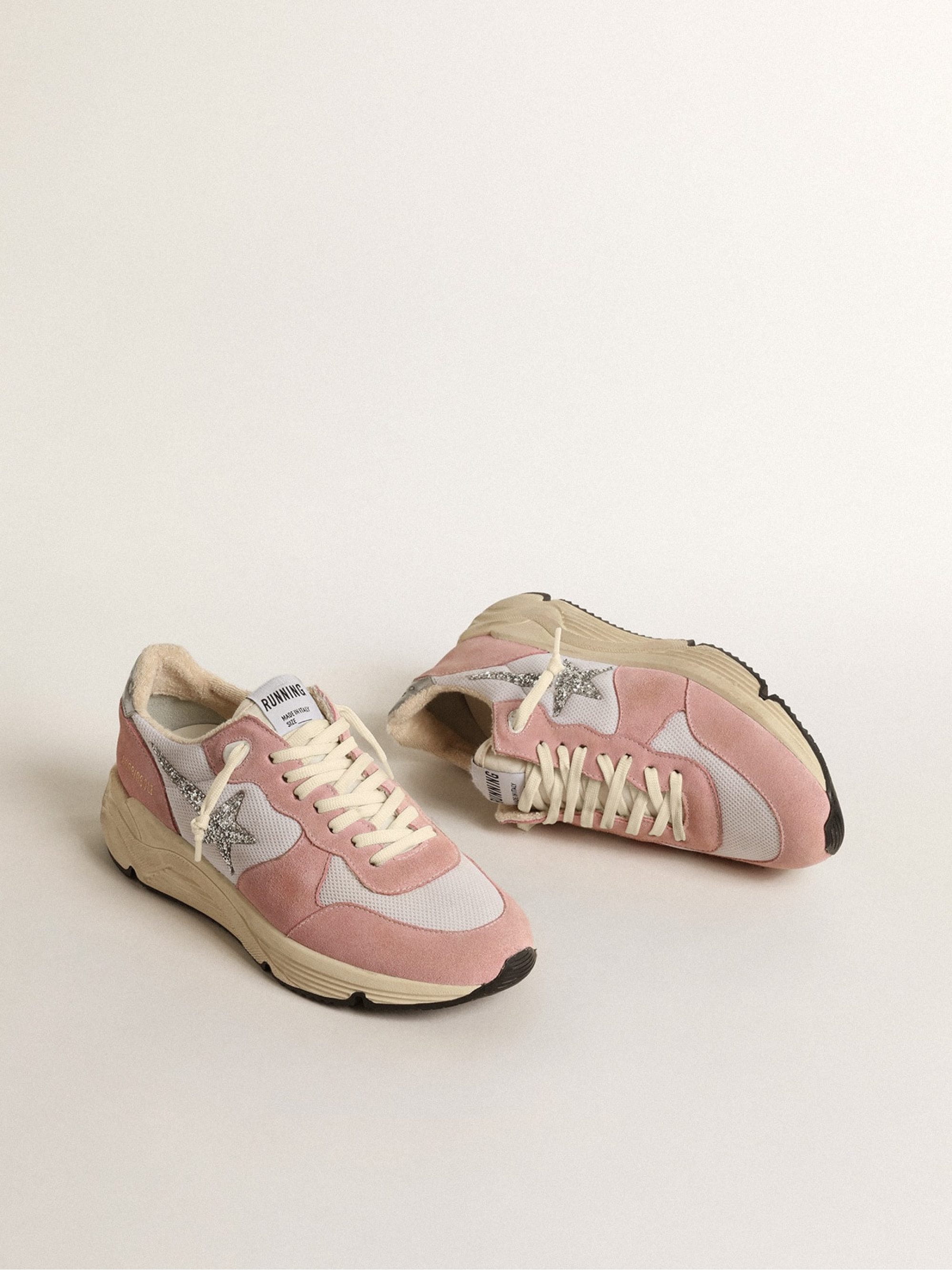Women's Running Sole in gray mesh and suede with silver glitter star