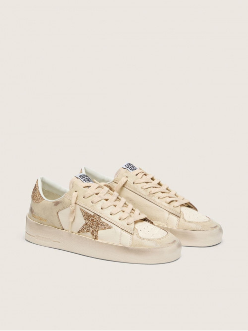 Women’s Stardan in ecru nappa leather with gold glitter star and heel tab