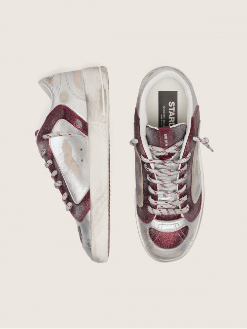Women’s Stardan LAB in burgundy and silver leather and glitter