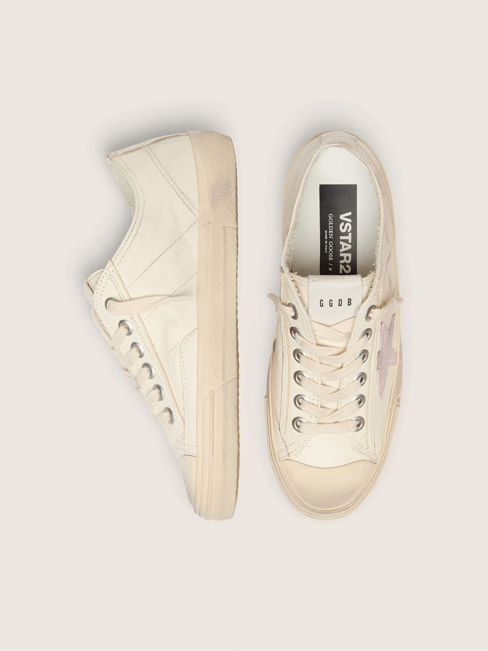 V-Star in beige nappa leather with old-rose suede star